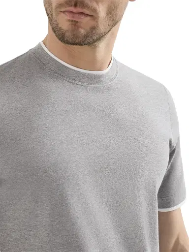 Brunello Cucinelli Men's Cotton Jersey Crewneck T-Shirt with Faux Layering - Grey - Size XXXXL | Thumbnail 5