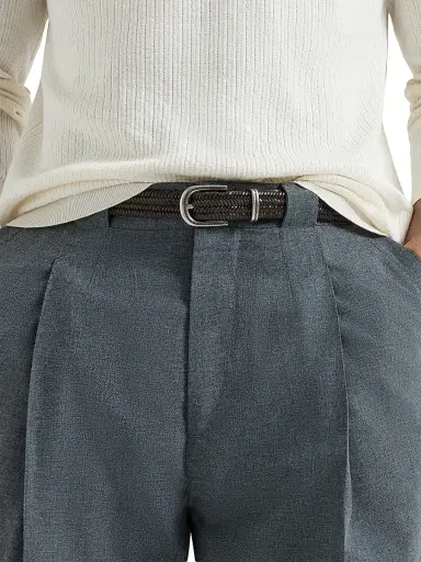 Brunello Cucinelli Men's Chevron Effect Braided Leather Belt - Brown - Size 46 | Thumbnail 2