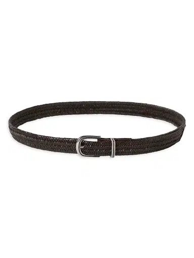 Brunello Cucinelli Men's Chevron Effect Braided Leather Belt - Brown - Size 46 | Thumbnail 1