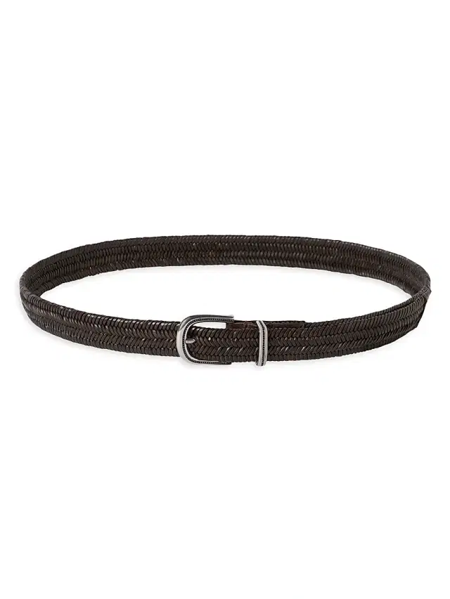 Brunello Cucinelli Men's Chevron Effect Braided Leather Belt - Brown
