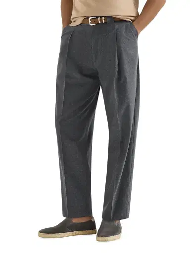 Brunello Cucinelli Men's Virgin Wool, Cotton and Silk Mouliné Trousers with Pleats - Anthracite - Size 48 | Thumbnail 3 Brunello Cucinelli Men's Virgin Wool, Cotton and Silk Mouliné Trousers with Pleats - Anthracite - Size 48 | Thumbnail 3