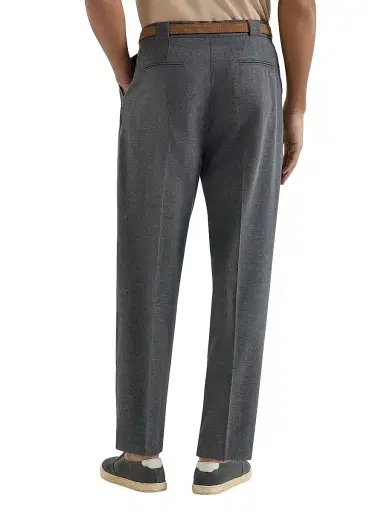 Brunello Cucinelli Men's Virgin Wool, Cotton and Silk Mouliné Trousers with Pleats - Anthracite - Size 48 | Thumbnail 4 Brunello Cucinelli Men's Virgin Wool, Cotton and Silk Mouliné Trousers with Pleats - Anthracite - Size 48 | Thumbnail 4