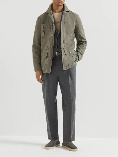 Brunello Cucinelli Men's Virgin Wool, Cotton and Silk Mouliné Trousers with Pleats - Anthracite - Size 48 | Thumbnail 6 Brunello Cucinelli Men's Virgin Wool, Cotton and Silk Mouliné Trousers with Pleats - Anthracite - Size 48 | Thumbnail 6