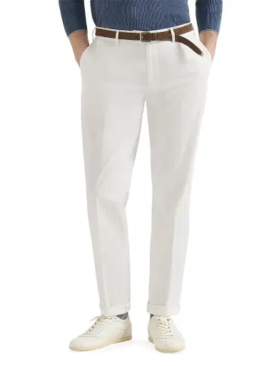 Brunello Cucinelli Men's Garment Dyed Italian Fit Trousers - Snow - Size 50 | Thumbnail 2