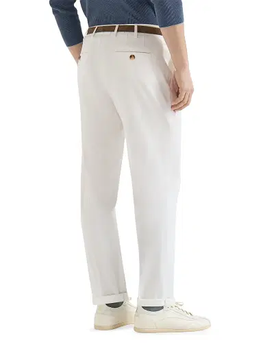Brunello Cucinelli Men's Garment Dyed Italian Fit Trousers - Snow - Size 50 | Thumbnail 3