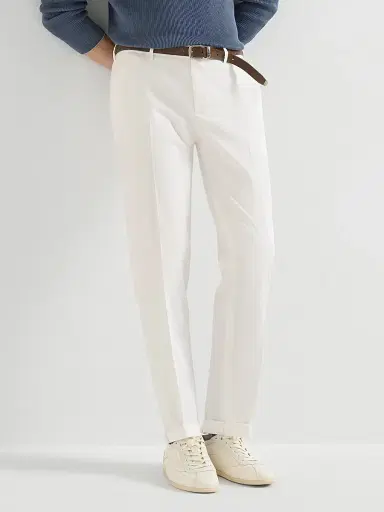Brunello Cucinelli Men's Garment Dyed Italian Fit Trousers - Snow - Size 50 | Thumbnail 5