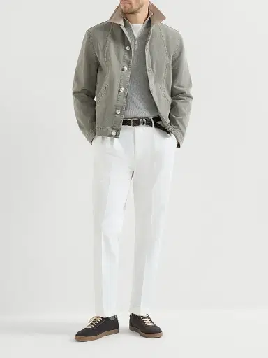 Brunello Cucinelli Men's Cotton English Rib Sweater with Half Zip - Light Grey - Size 34 | Thumbnail 6