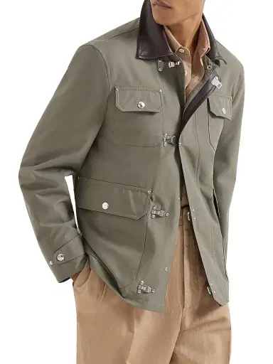 Brunello Cucinelli Men's Water Resistant Techno Cotton Gabardine Outerwear Jacket - Military - Size 50 | Thumbnail 2