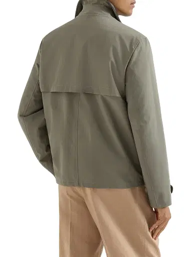 Brunello Cucinelli Men's Water Resistant Techno Cotton Gabardine Outerwear Jacket - Military - Size 50 | Thumbnail 3