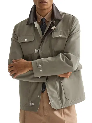 Brunello Cucinelli Men's Water Resistant Techno Cotton Gabardine Outerwear Jacket - Military - Size 50 | Thumbnail 4