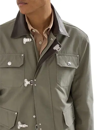 Brunello Cucinelli Men's Water Resistant Techno Cotton Gabardine Outerwear Jacket - Military - Size 50 | Thumbnail 5