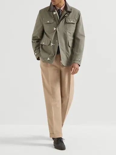 Brunello Cucinelli Men's Water Resistant Techno Cotton Gabardine Outerwear Jacket - Military - Size 50 | Thumbnail 6
