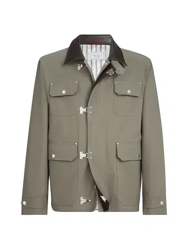 Brunello Cucinelli Men's Water Resistant Techno Cotton Gabardine Outerwear Jacket - Military - Size 50 | Thumbnail 1