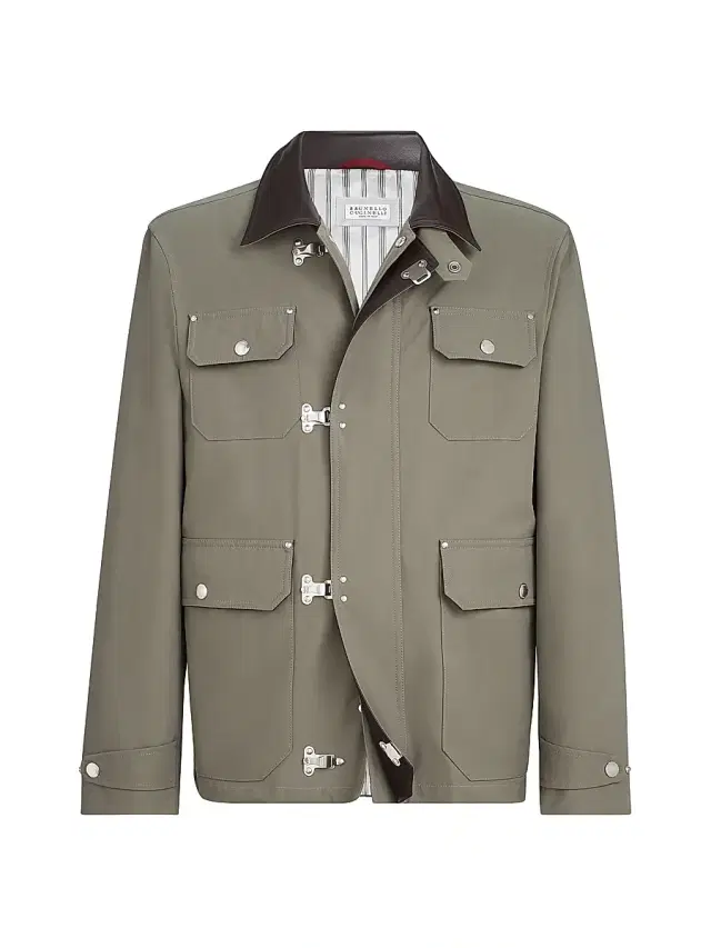 Men's Water Resistant Techno Cotton Gabardine Outerwear Jacket - Military