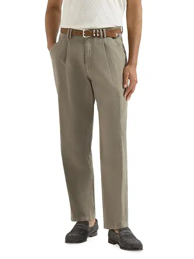 Brunello Cucinelli Men's Garment Dyed Trousers in Cotton and Linen Canvas | Thumbnail 2 Brunello Cucinelli Men's Garment Dyed Trousers in Cotton and Linen Canvas | Thumbnail 2