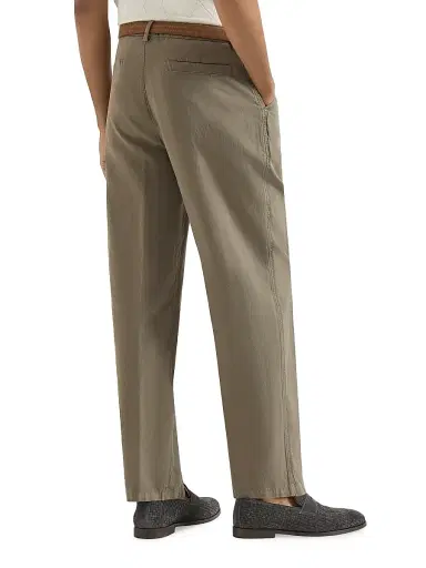 Brunello Cucinelli Men's Garment Dyed Trousers in Cotton and Linen Canvas | Thumbnail 3 Brunello Cucinelli Men's Garment Dyed Trousers in Cotton and Linen Canvas | Thumbnail 3