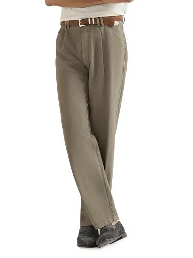 Brunello Cucinelli Men's Garment Dyed Trousers in Cotton and Linen Canvas | Thumbnail 4 Brunello Cucinelli Men's Garment Dyed Trousers in Cotton and Linen Canvas | Thumbnail 4
