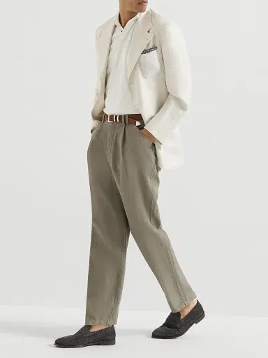 Brunello Cucinelli Men's Garment Dyed Trousers in Cotton and Linen Canvas | Thumbnail 6 Brunello Cucinelli Men's Garment Dyed Trousers in Cotton and Linen Canvas | Thumbnail 6