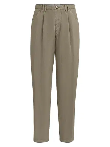 Brunello Cucinelli Men's Garment Dyed Trousers in Cotton and Linen Canvas | Thumbnail 1 Brunello Cucinelli Men's Garment Dyed Trousers in Cotton and Linen Canvas | Thumbnail 1