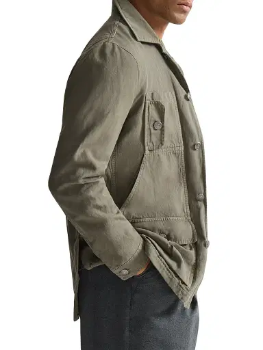 Brunello Cucinelli Men's Cotton and Linen Canvas Outerwear Jacket - Military | Thumbnail 4 Brunello Cucinelli Men's Cotton and Linen Canvas Outerwear Jacket - Military | Thumbnail 4