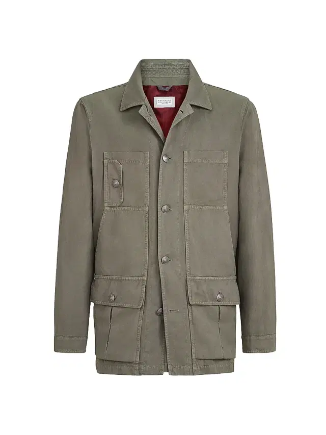 Brunello Cucinelli Men's Cotton and Linen Canvas Outerwear Jacket - Military