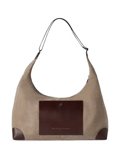 Brunello Cucinelli Women's Water Resistant Canvas and Burnished Calfskin Hobo Bag - Leather | Thumbnail 1