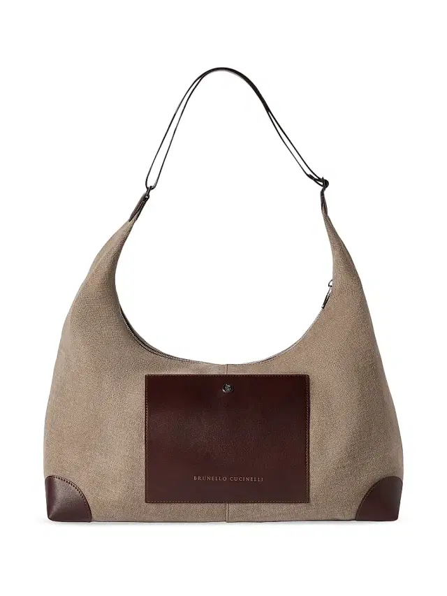 Brunello Cucinelli Women's Water Resistant Canvas and Burnished Calfskin Hobo Bag - Leather