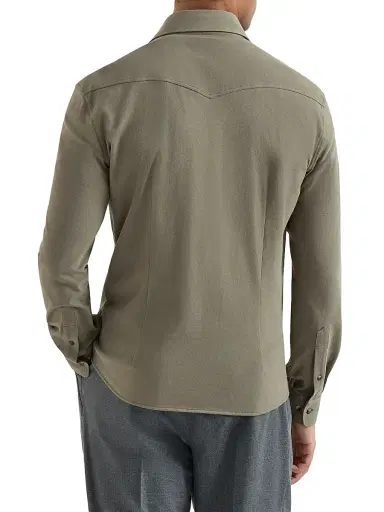 Brunello Cucinelli Men's Cotton Piqué Western Shirt | Thumbnail 3 Brunello Cucinelli Men's Cotton Piqué Western Shirt | Thumbnail 3