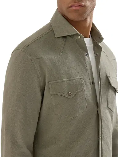 Brunello Cucinelli Men's Cotton Piqué Western Shirt | Thumbnail 4 Brunello Cucinelli Men's Cotton Piqué Western Shirt | Thumbnail 4
