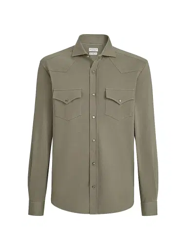 Brunello Cucinelli Men's Cotton Piqué Western Shirt | Thumbnail 1 Brunello Cucinelli Men's Cotton Piqué Western Shirt | Thumbnail 1