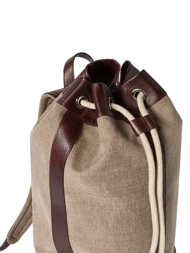 Brunello Cucinelli Women's Water Resistant Canvas and Burnished Calfskin Drawstring Backpack | Thumbnail 4 Brunello Cucinelli Women's Water Resistant Canvas and Burnished Calfskin Drawstring Backpack | Thumbnail 4