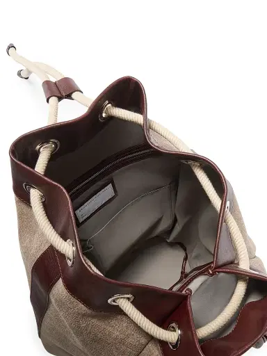 Brunello Cucinelli Women's Water Resistant Canvas and Burnished Calfskin Drawstring Backpack | Thumbnail 5 Brunello Cucinelli Women's Water Resistant Canvas and Burnished Calfskin Drawstring Backpack | Thumbnail 5