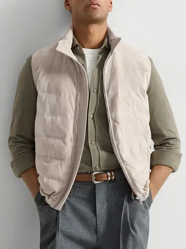 Brunello Cucinelli Men's Suede Down Vest with Packable Hood | Thumbnail 5