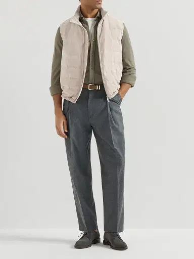 Brunello Cucinelli Men's Suede Down Vest with Packable Hood | Thumbnail 6