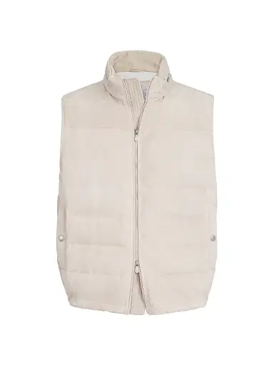 Brunello Cucinelli Men's Suede Down Vest with Packable Hood | Thumbnail 1