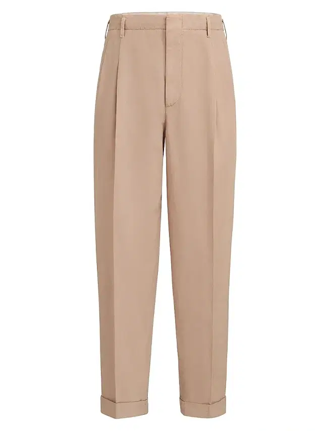Brunello Cucinelli Men's Garment Dyed Trousers in Cotton and Linen Canvas with Double Pleats - Tobacco