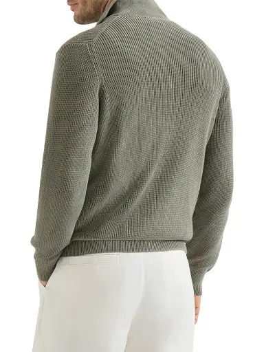 Brunello Cucinelli Men's Cotton Half English Rib Cardigan with Zipper | Thumbnail 3 Brunello Cucinelli Men's Cotton Half English Rib Cardigan with Zipper | Thumbnail 3