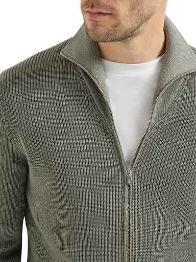 Brunello Cucinelli Men's Cotton Half English Rib Cardigan with Zipper | Thumbnail 4 Brunello Cucinelli Men's Cotton Half English Rib Cardigan with Zipper | Thumbnail 4