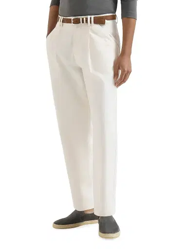 Brunello Cucinelli Men's Cotton and Linen Canvas Trousers with Pleats - White - Size 48 | Thumbnail 2