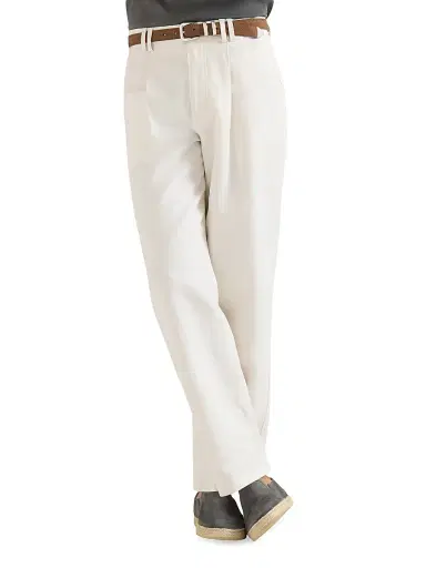 Brunello Cucinelli Men's Cotton and Linen Canvas Trousers with Pleats - White - Size 48 | Thumbnail 4