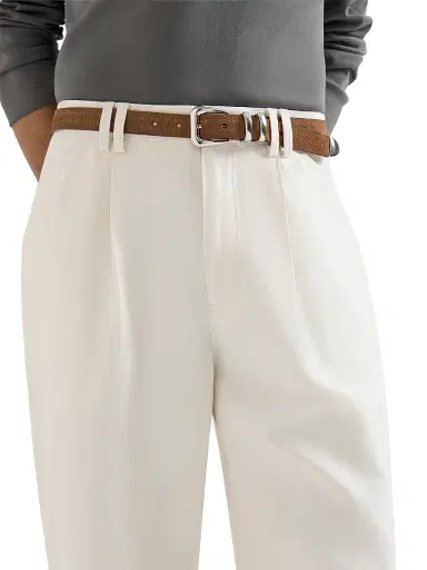 Brunello Cucinelli Men's Cotton and Linen Canvas Trousers with Pleats - White - Size 48 | Thumbnail 5