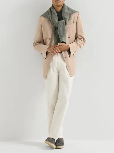 Brunello Cucinelli Men's Cotton and Linen Canvas Trousers with Pleats - White - Size 48 | Thumbnail 6