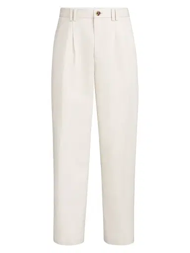 Brunello Cucinelli Men's Cotton and Linen Canvas Trousers with Pleats - White - Size 48 | Thumbnail 1