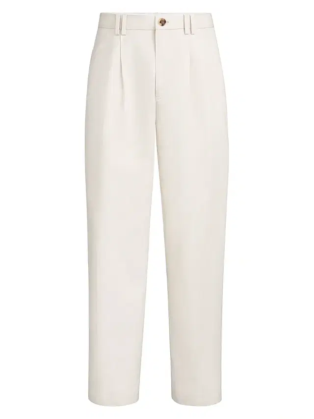 Brunello Cucinelli Men's Cotton and Linen Canvas Trousers with Pleats - White