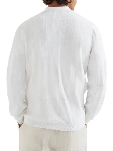 Brunello Cucinelli Men's Linen and Cotton Textured Rib Cardigan | Thumbnail 3 Brunello Cucinelli Men's Linen and Cotton Textured Rib Cardigan | Thumbnail 3