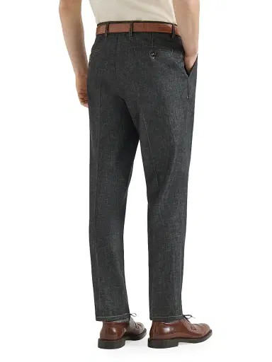 Brunello Cucinelli Men's No Fade Lightweight Denim Trousers with Pleats - Dark Grey - Size 48 | Thumbnail 4