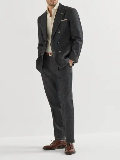 Brunello Cucinelli Men's No Fade Lightweight Denim Trousers with Pleats - Dark Grey - Size 48 | Thumbnail 6