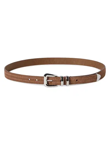 Brunello Cucinelli Men's Reversed Calfskin Belt with Chevron Design - Hazelnut - Size 48 | Thumbnail 1