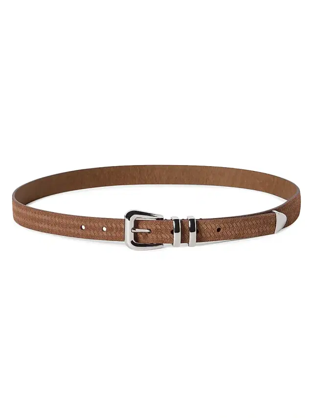 Brunello Cucinelli Men's Reversed Calfskin Belt with Chevron Design - Hazelnut