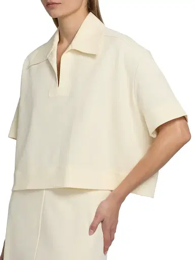 Jil Sander Women's Textured Crepe Short-Sleeve Polo Shirt - Chalk | Thumbnail 6 Jil Sander Women's Textured Crepe Short-Sleeve Polo Shirt - Chalk | Thumbnail 6